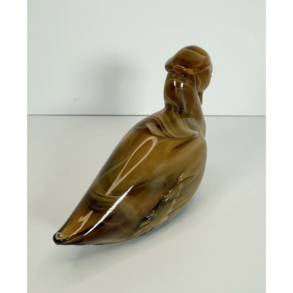 Imperial Glass Slag Duck Figurine Heisey Caramel Slag Wood / Mother Duck 4.5”x6”